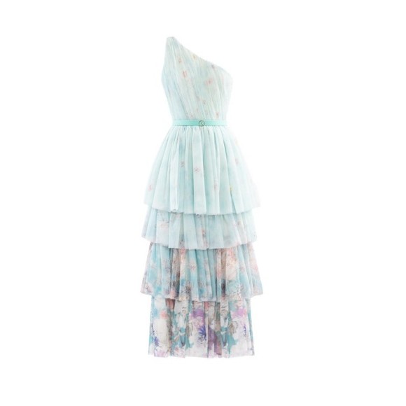 Saiid Kobeisy Floral Printed One-Shoulder Dress - NWT